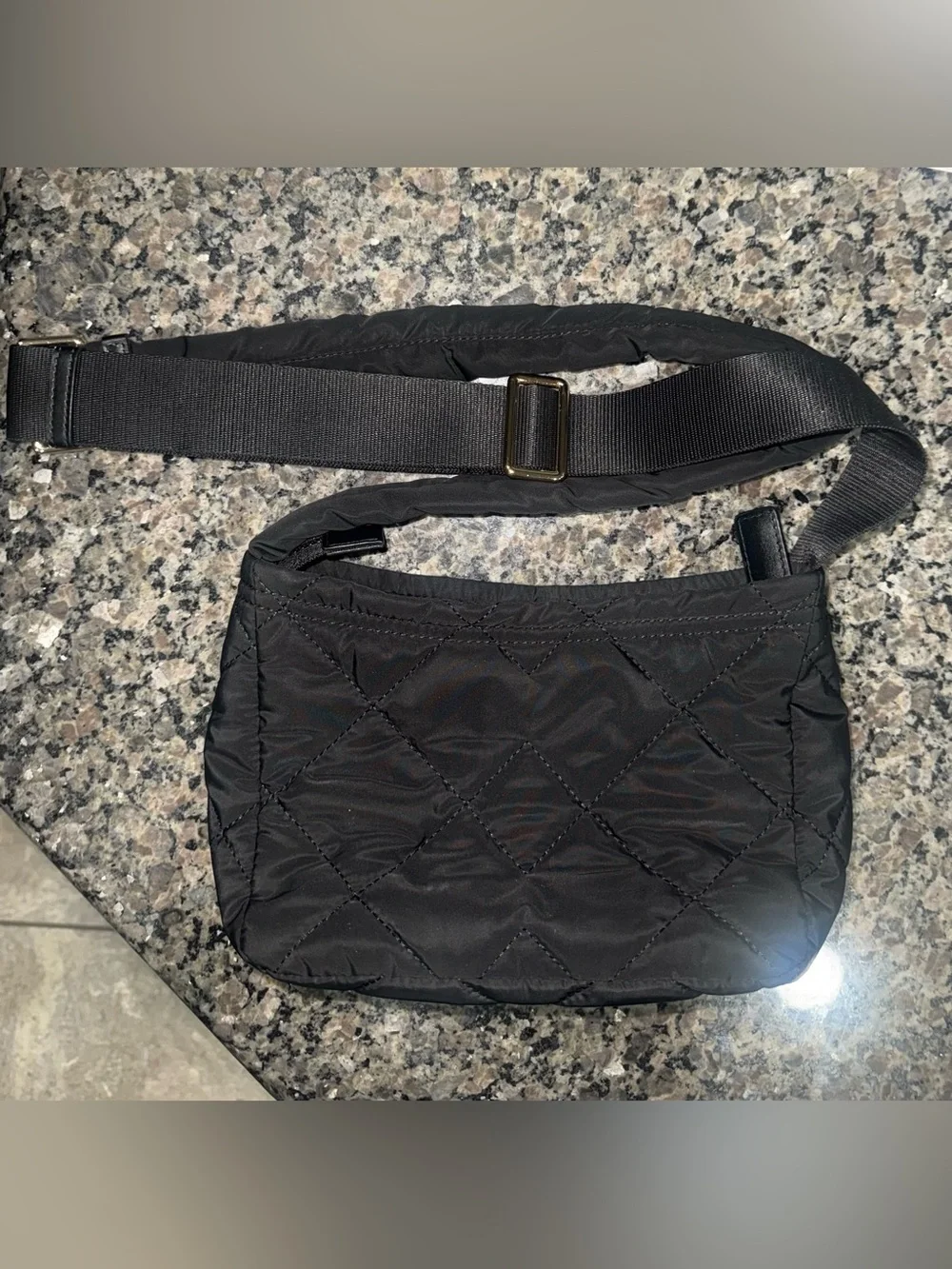 Marc Jacobs Black Quilted Crossbody Bag with Gold Plaque